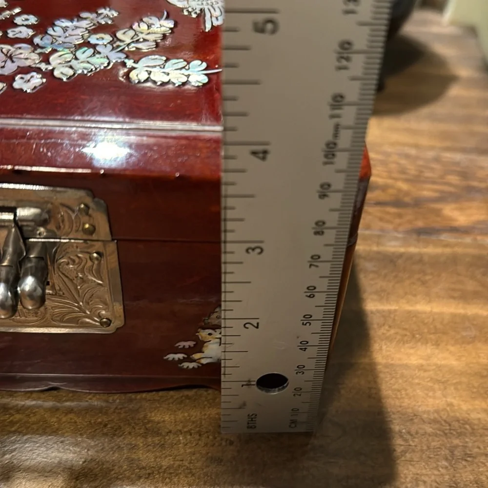 Vintage Asian Musical Jewelry Box with Mother of Pearl Inlay